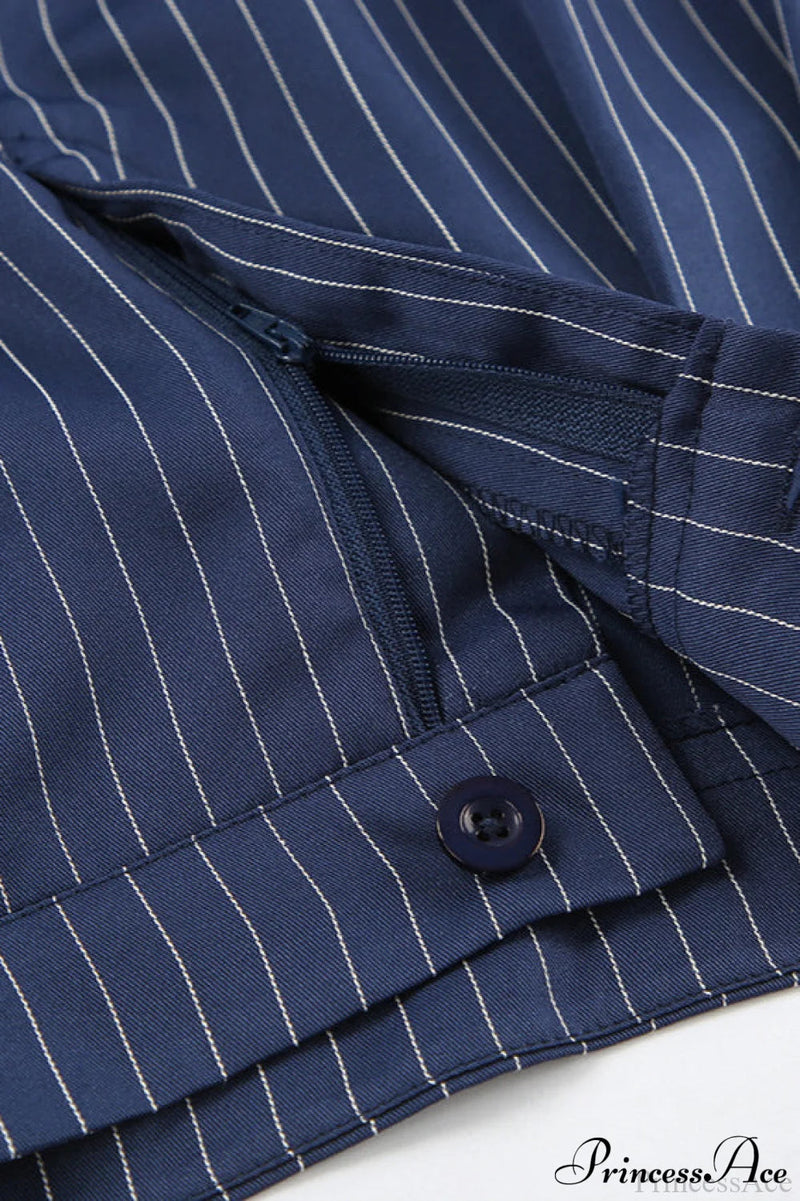High Waist Straight Wide Leg Navy Stripe Pants