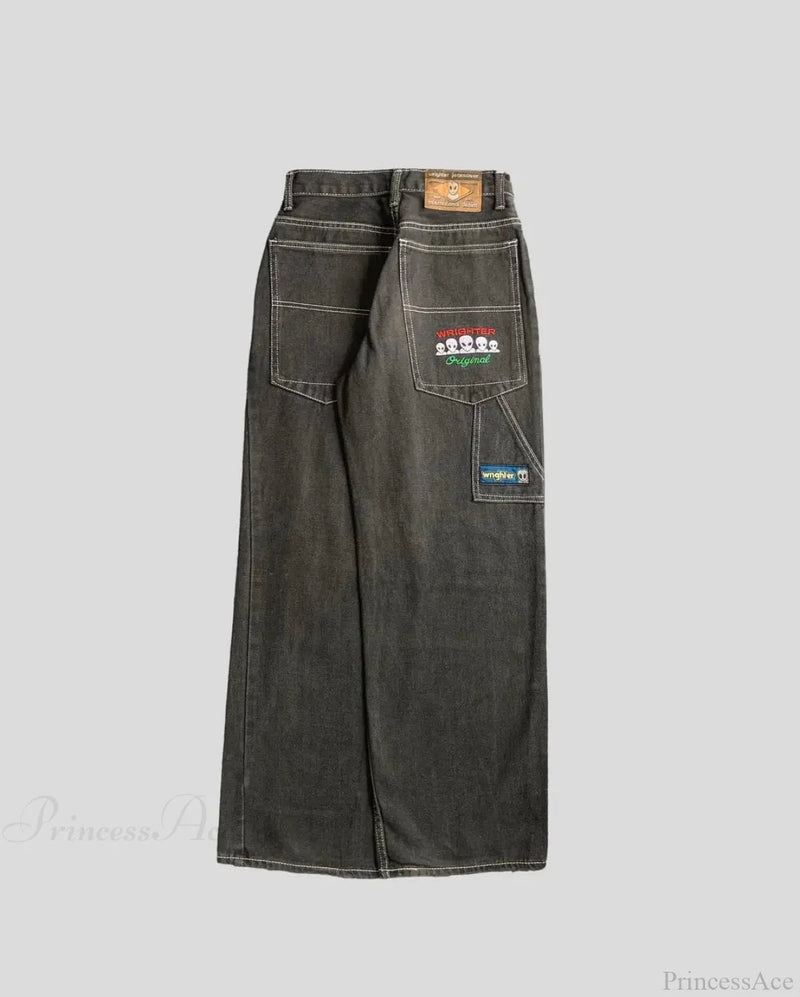 Hip Hop Eerie Rebellious Embroidery Denim Pant