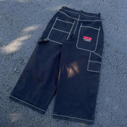 Hip Hop Eerie Rebellious Embroidery Denim Pant