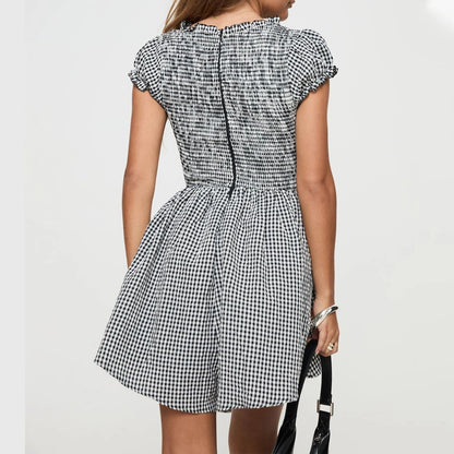 Gingham Smocked Babydoll Mini Dress