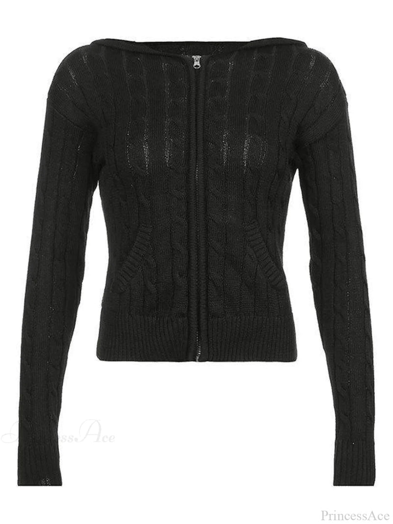 Hooded Button Graceful Front Knit Cardigan