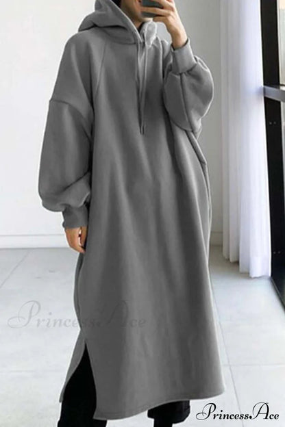 Hooded Sweatshirt Dress With Drop Shoulder