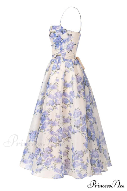 Hydrangea Spaghetti Stylish Strap Midi Dress