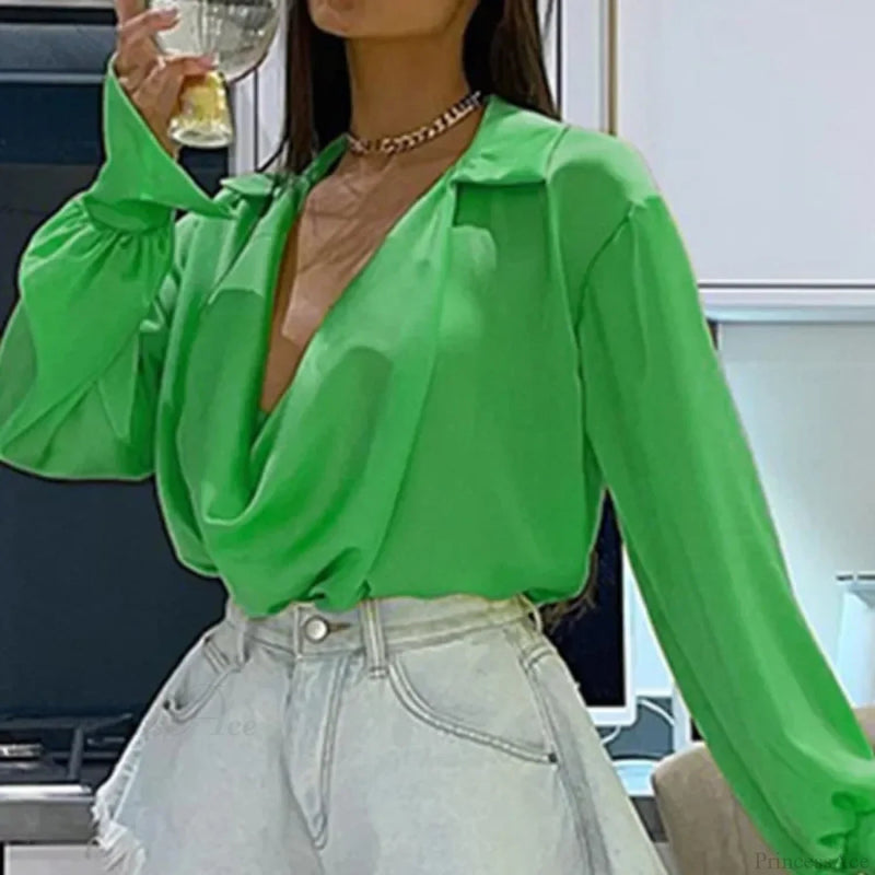Ice Silk Loose Satin Long Sleeve Blouse