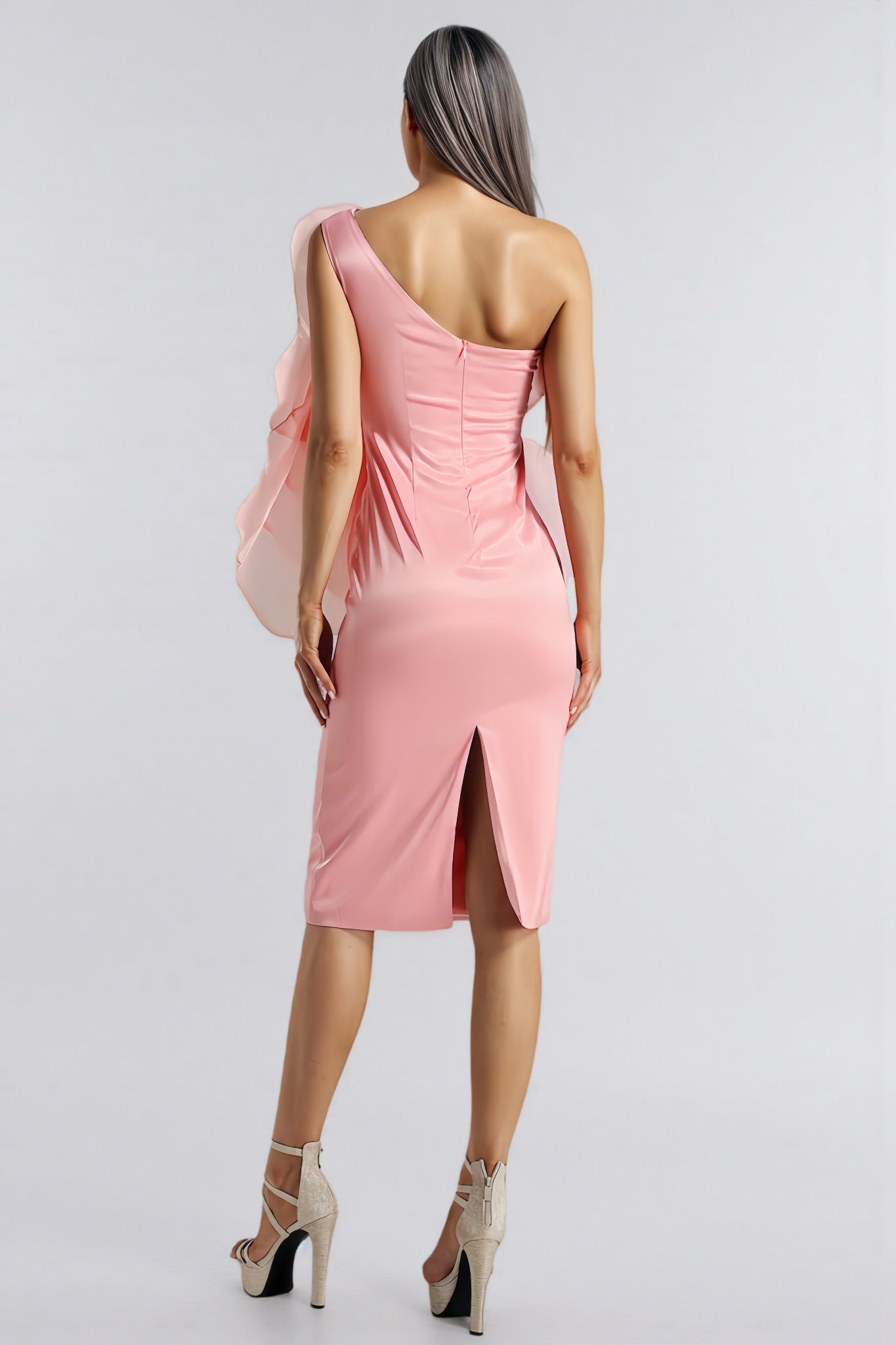 Alaya Slant Shoulder 3d Midi Dress-pink