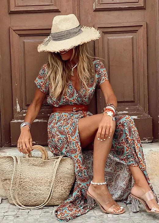 Brynleigh - Graceful Paisley Belted Maxi Dress