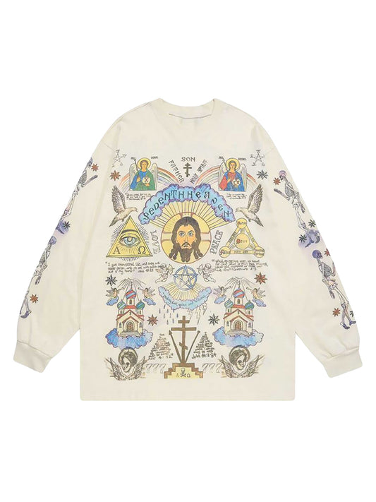 Urban Graffiti Print Long Sleeve Sweatshirts