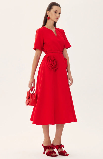 Grace Appliqué Short Sleeve Midi Dress