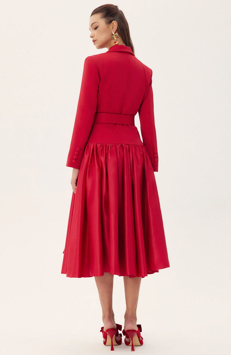 Daphne Notch Lapel Long Sleeve Midi Dress
