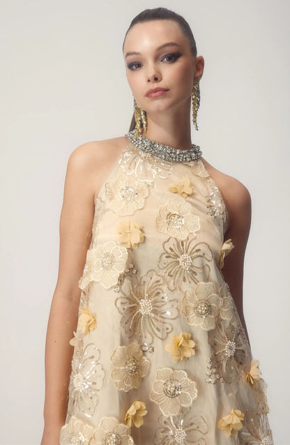 Ella Halter Embroidered Sequins Mini Dress