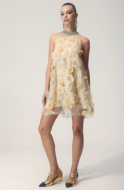 Ella Halter Embroidered Sequins Mini Dress