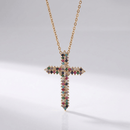 Zircon Rainbow Cross Necklace