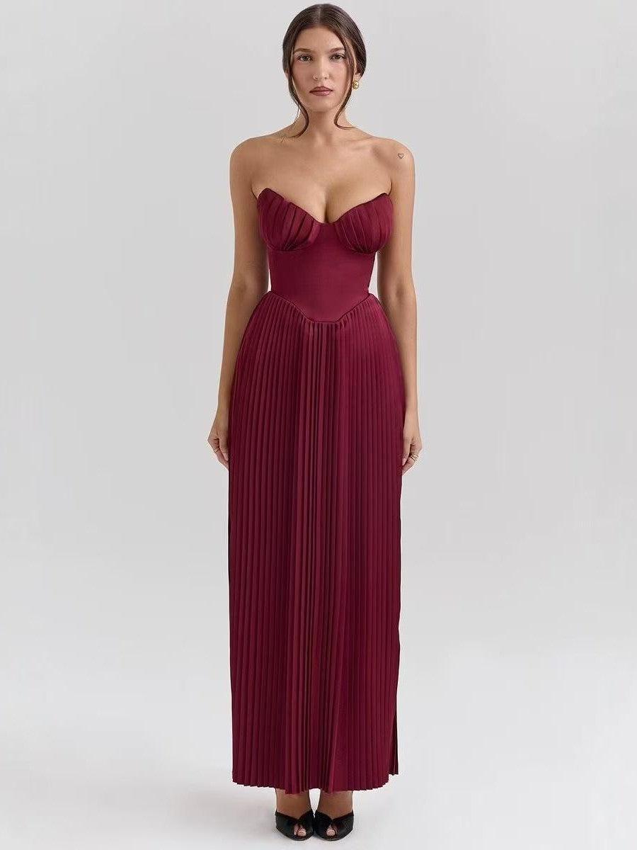 Sweetheart Neck Tube Pleated Maxi Dress