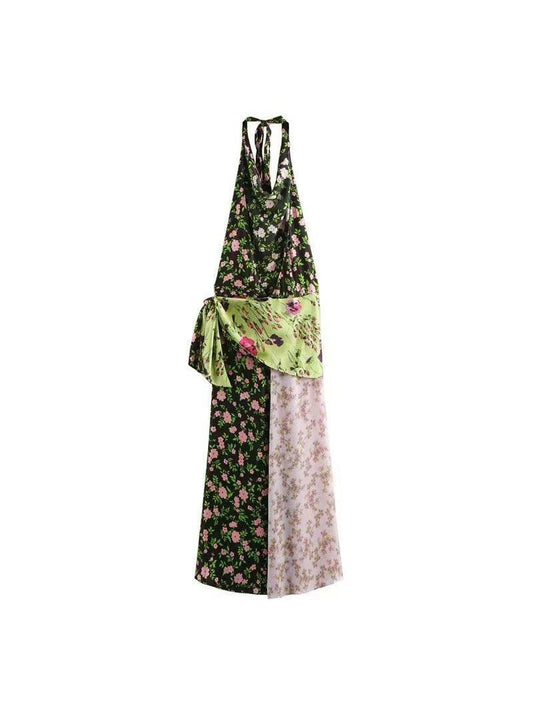 Print Halterneck Backless Maxi Dress