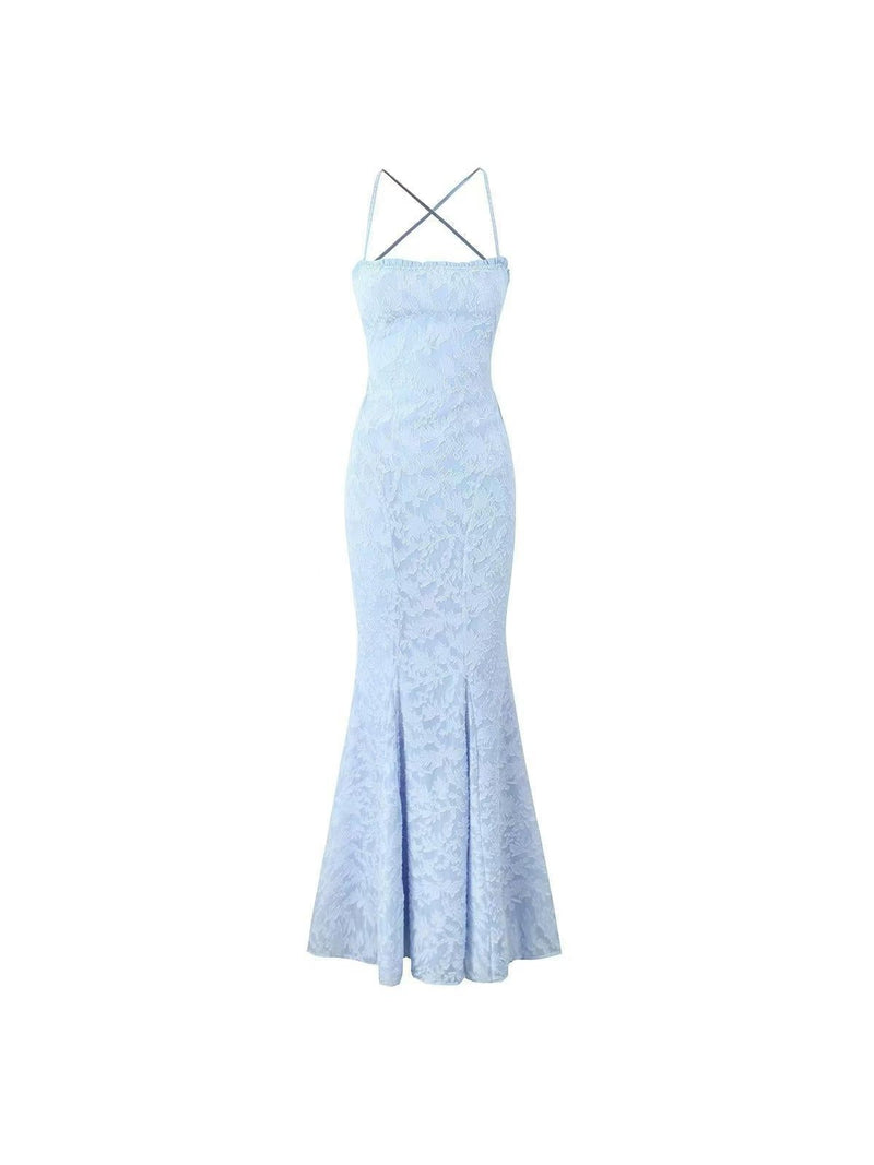 Tied Lace Strap Mermaid Maxi Dress