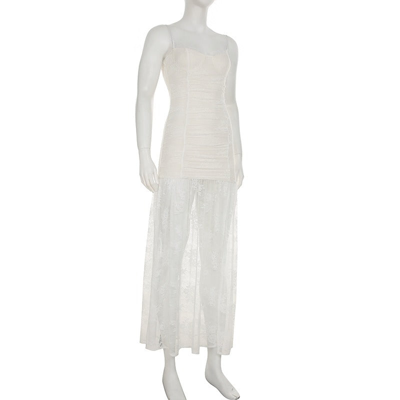 Ilyas Apricot Lace Flower Maxi Dress