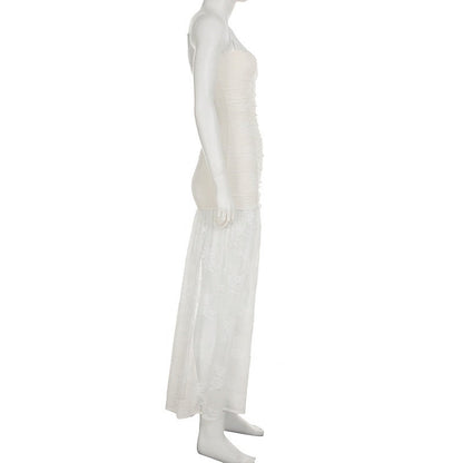 Ilyas Apricot Lace Flower Maxi Dress