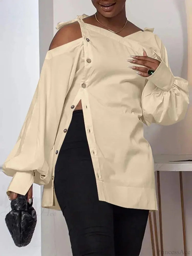 Irregular Long Sleeve Off-shoulder Blouse