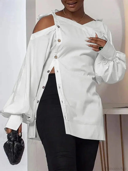Irregular Long Sleeve Off-shoulder Blouse