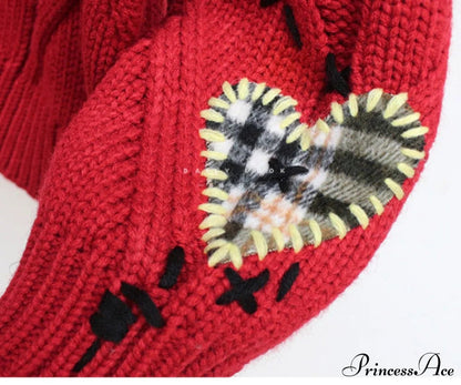 Jacket Loose Pocket Embroidery Knit Cardigan