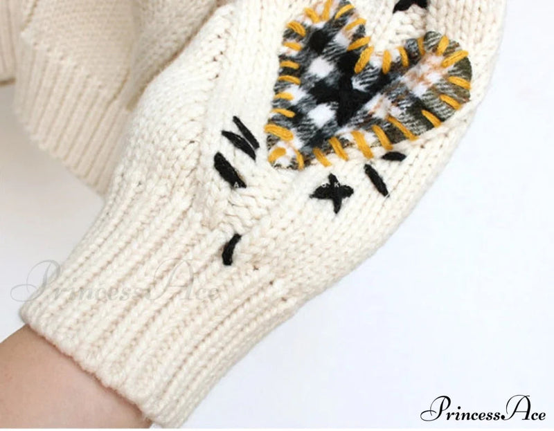 Jacket Loose Pocket Embroidery Knit Cardigan