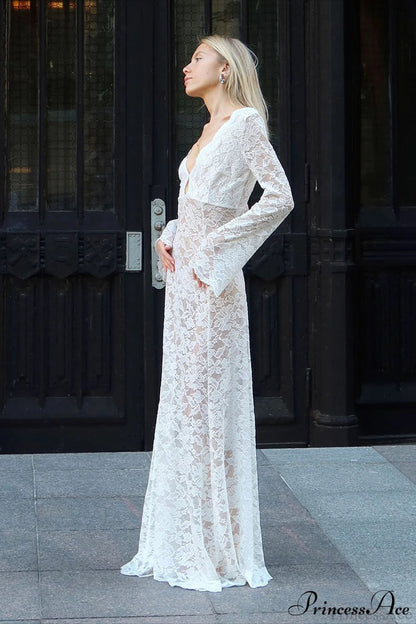 Jacquard Sheer Lace Bodycon Maxi Dress