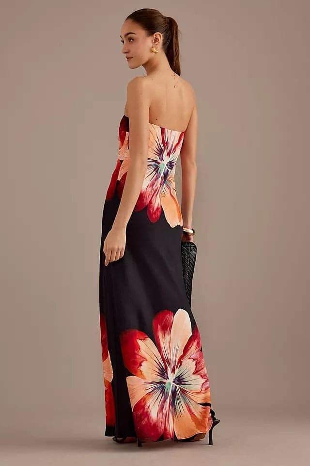 Janice Printed Strapless Maxi Dress