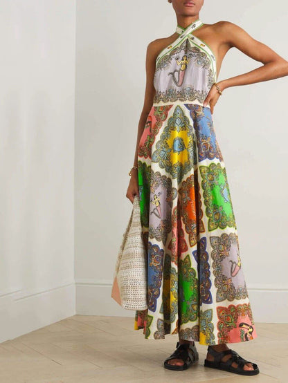 Paisley Satin Midi Dress