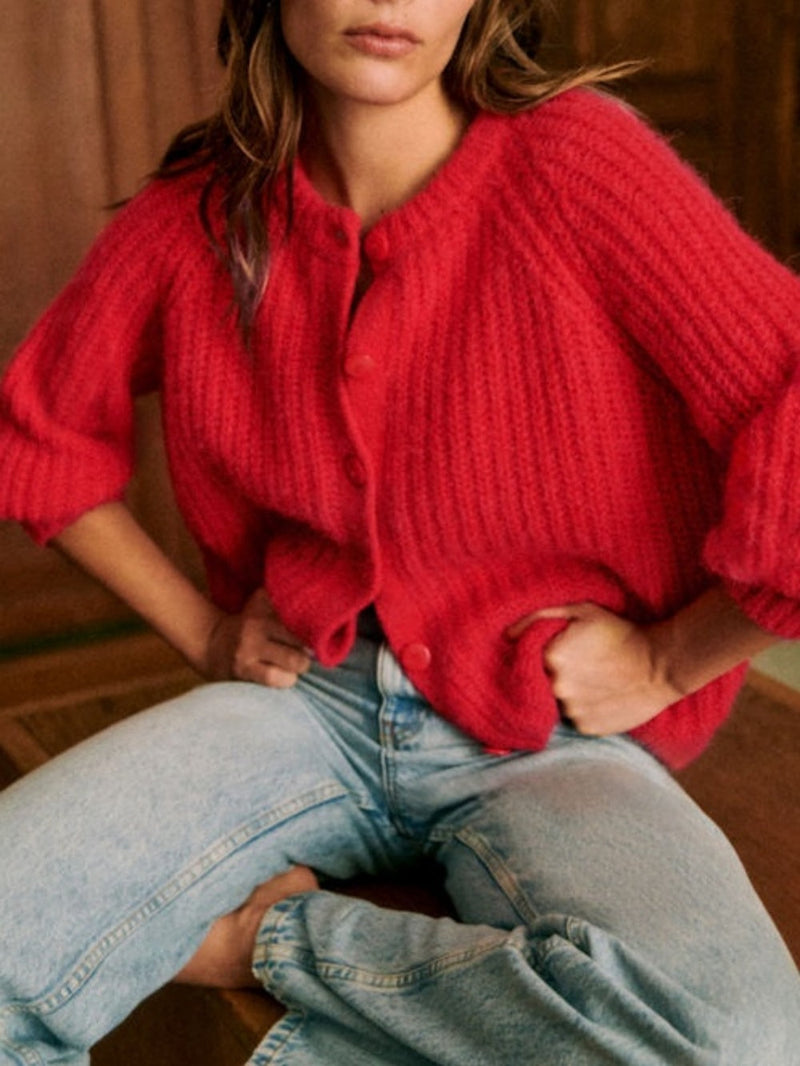 French Color Cardigan Plush Sweater