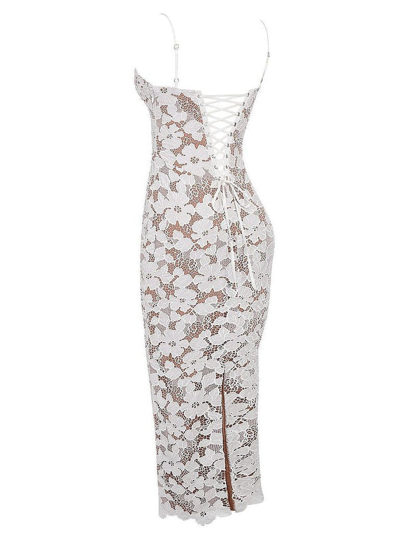 Spaghetti Strap Crochet Slit Maxi Dress