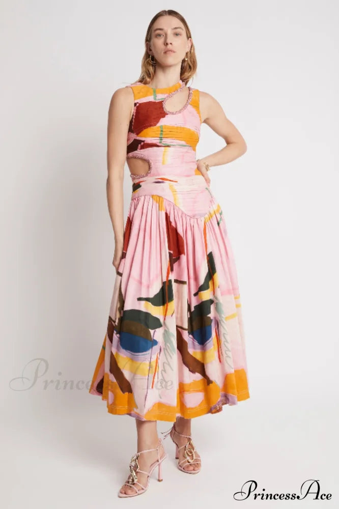Jolie Abstract Stylish Cut-out Midi Dress
