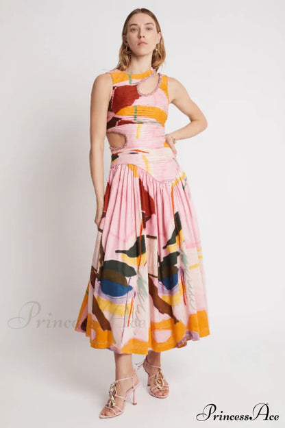 Jolie Abstract Stylish Cut-out Midi Dress
