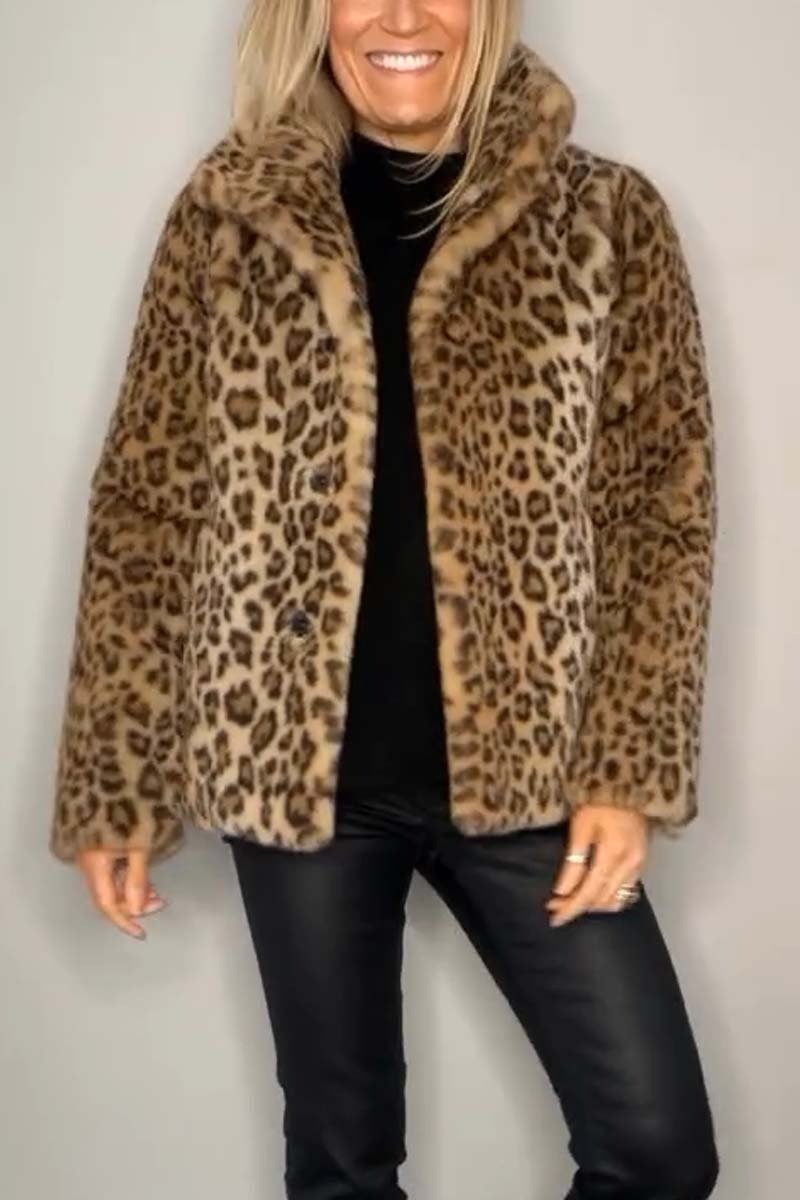 Fashionable Leopard Lapel Faux Fur Winter Coat