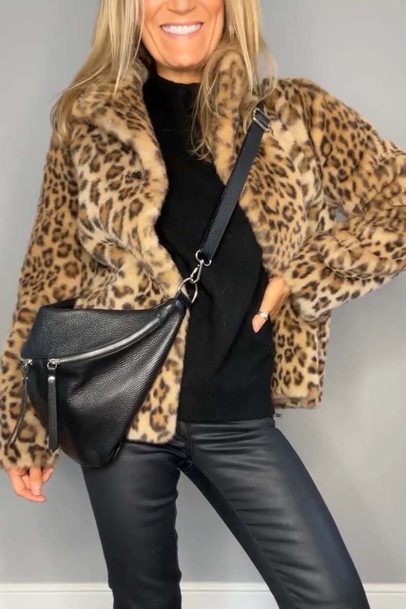 Fashionable Leopard Lapel Faux Fur Winter Coat