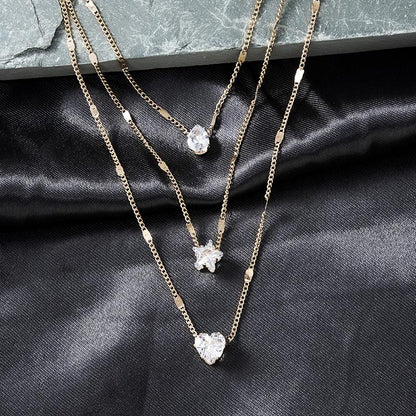 Multi-layered Five-pointed Star Heart Drop Necklace