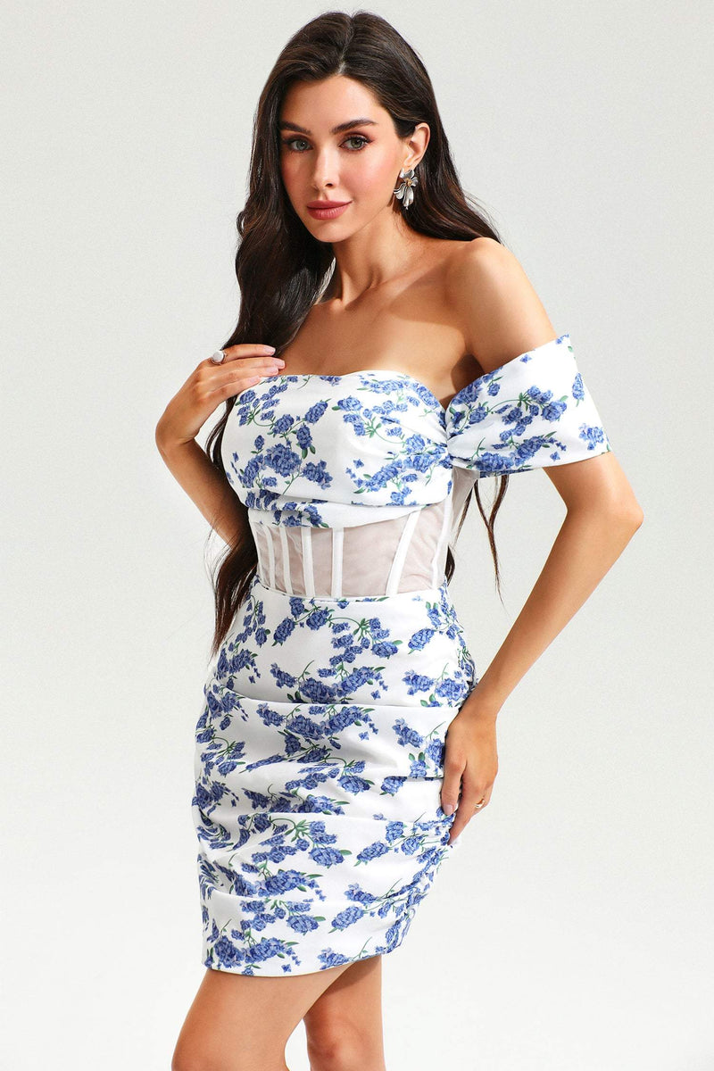 One-shoulder Backless Mini Dress Blue