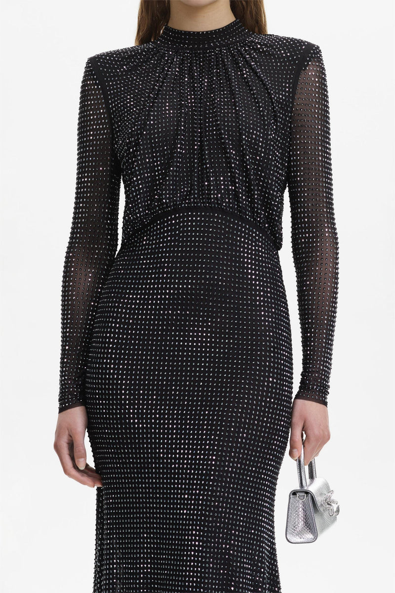 Rhinestone Stand Collar Mermaid Maxi Dress