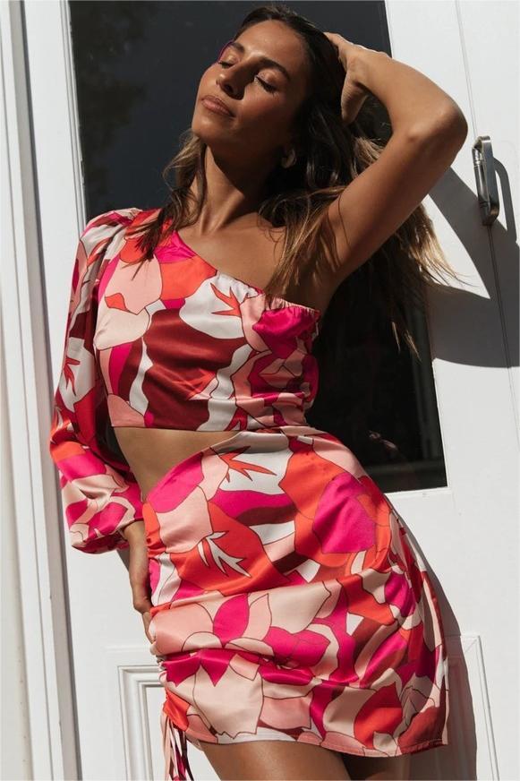 Printed One-shoulder Strapped Suit Mini Dress Orange