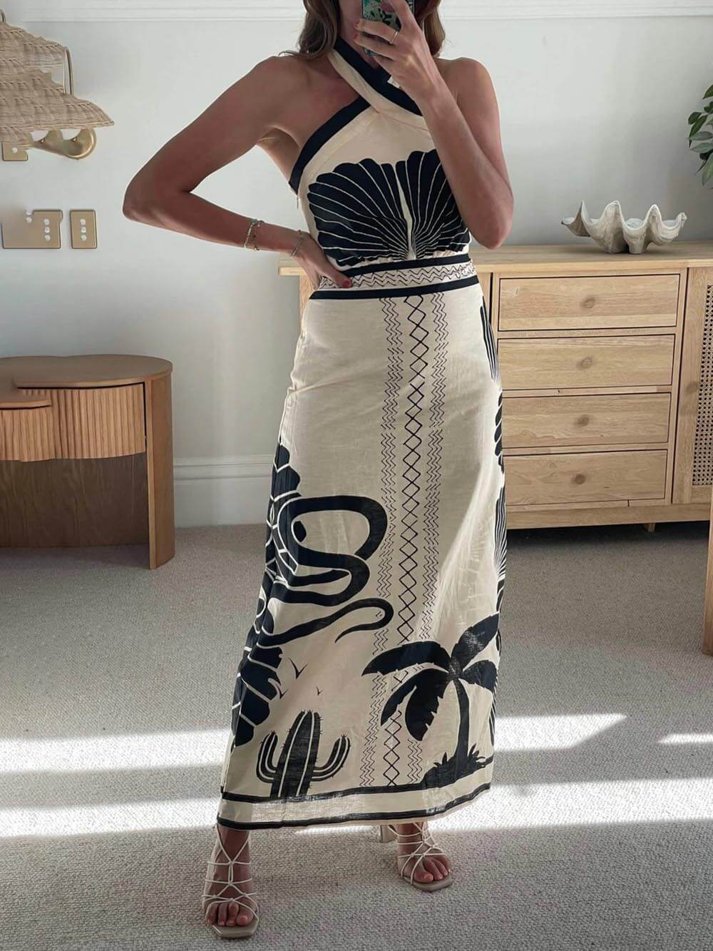 And Print Slim-fit Halter Neck Maxi Dress