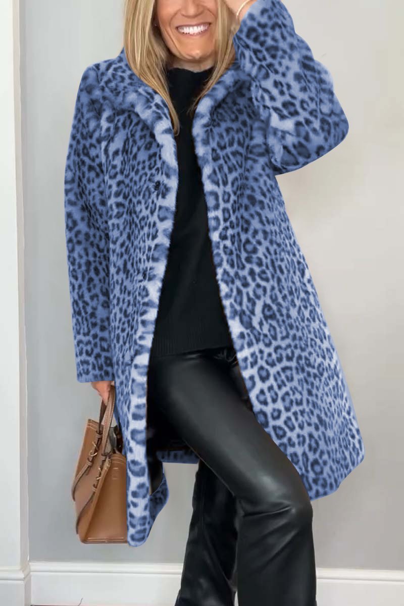 Fashionable Leopard Lapel Faux Fur Winter Coat