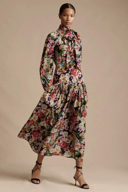Stand Collar Midi Dress