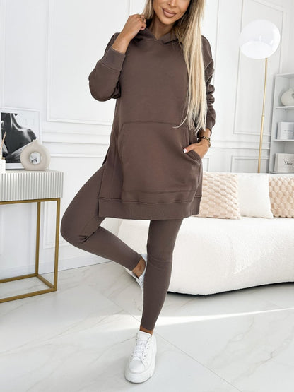 (s-5xl) Color Hoodie and Lined Leggings Two-piece Set