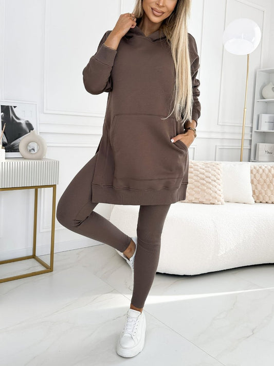 (s-5xl) Color Hoodie and Lined Leggings Two-piece Set