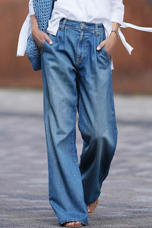 High Waist Slim Wide Leg Pants Loose Mopping Pants Denim Trousers