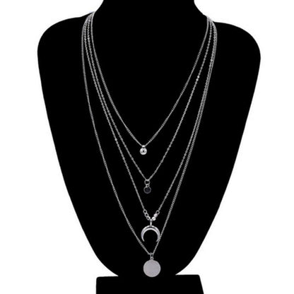 Style Moon Gold Silver Multi-layered Pendant Necklace
