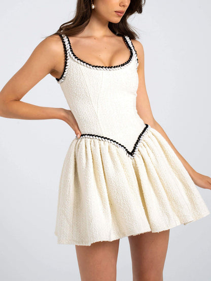 U-neck Tweed Mini Dress