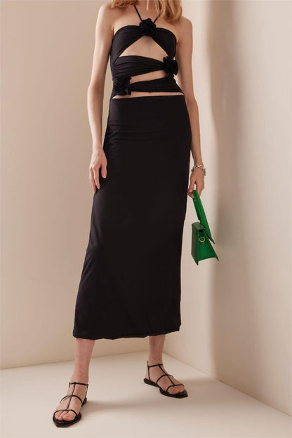 Halter Neck Cut-out Slit Maxi Dress