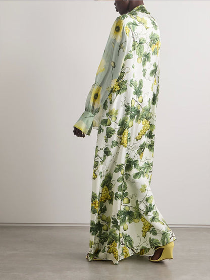 Delicate and Fruit Print Maxi Dress