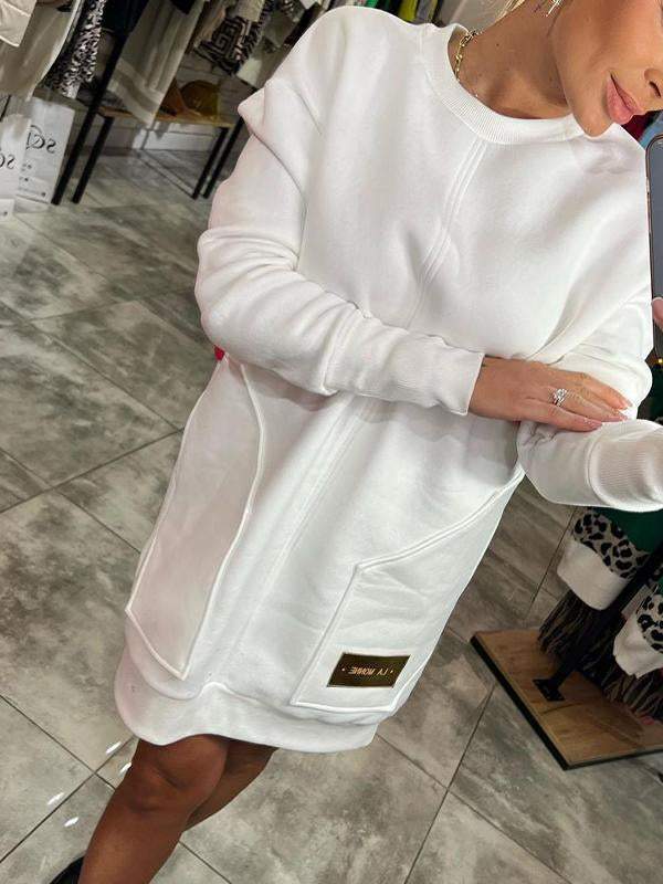 Round Neck Long Sleeve Sweater Dress