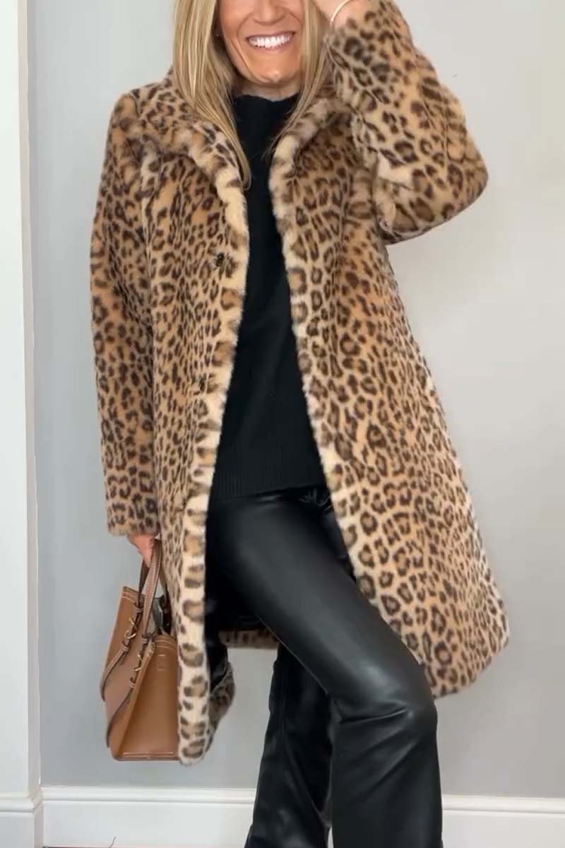 Fashionable Leopard Lapel Faux Fur Winter Coat